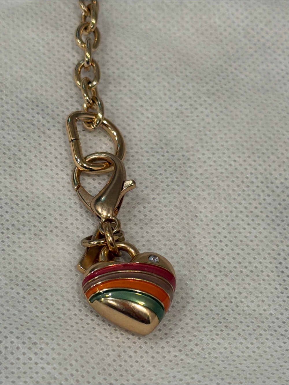Coach Gold-Tone Chain Keyring with Heart Charm and Rainbow Enamel